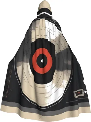 Vintage Vinyl Record Prints Hooded Cloak for Halloween, Role-playing, and Costume Parties - Comfortable and Durable
