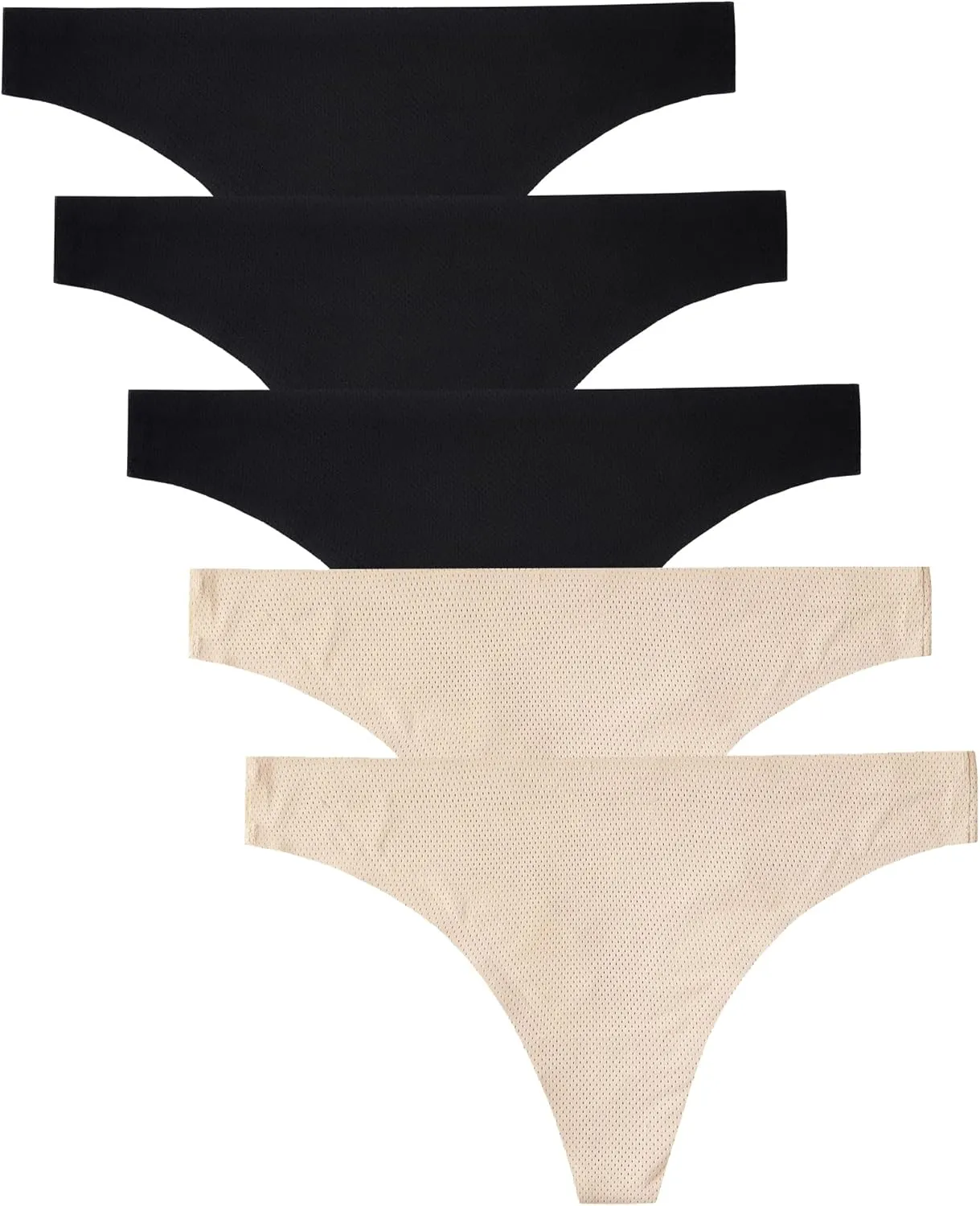 voenxe Seamless Women Underwear Thongs,No Show Ladies Thong,No Line Workout Breathable Comfortable Panties,Soft Undies,5-Pack