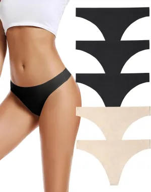 voenxe Seamless Women Underwear Thongs,No Show Ladies Thong,No Line Workout Breathable Comfortable Panties,Soft Undies,5-Pack
