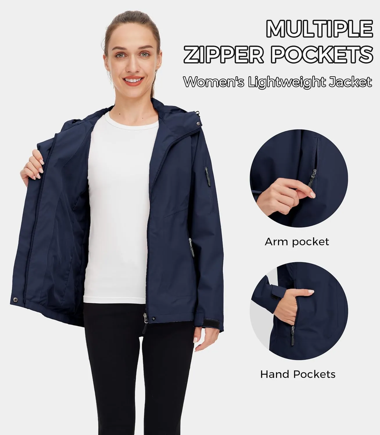 wantdo Women's Lightweight Rain Jacket Waterproof Hooded Raincoats Rain Coat Shell for Hiking