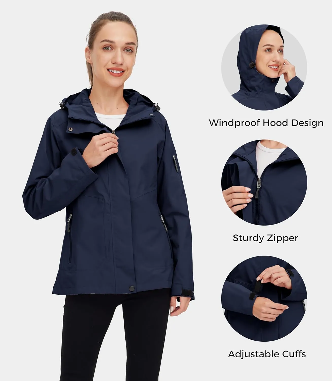 wantdo Women's Lightweight Rain Jacket Waterproof Hooded Raincoats Rain Coat Shell for Hiking