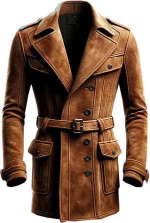 Western Distressed Long Trench Suede Leather Coat - Tan Brown Leather Coats for Men - Mens Suede Coat