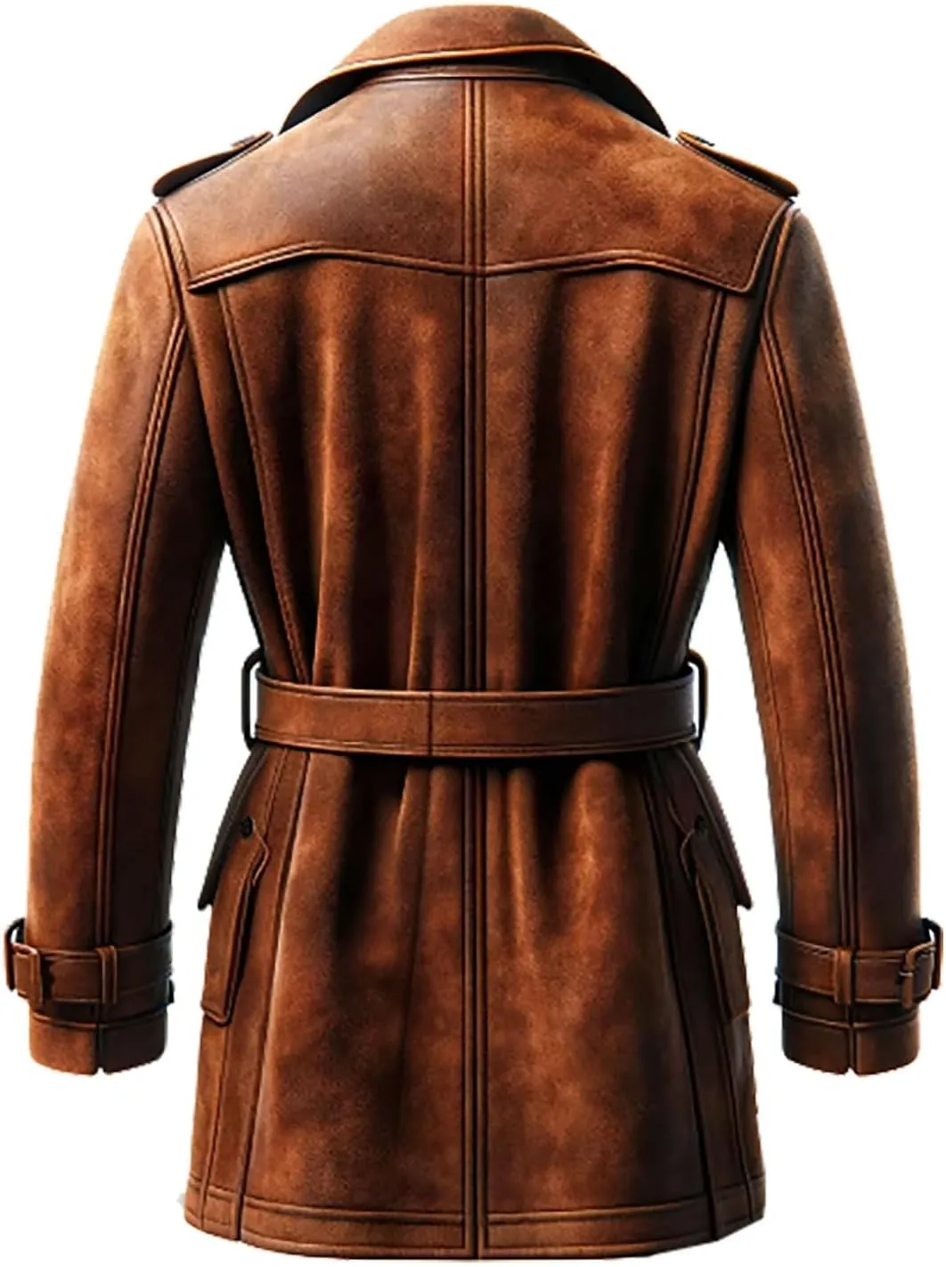 Western Distressed Long Trench Suede Leather Coat - Tan Brown Leather Coats for Men - Mens Suede Coat