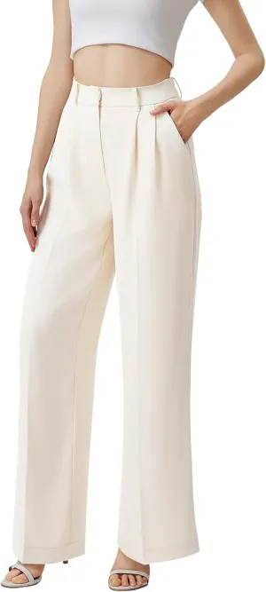 Wide Leg Pants for Women | High Waisted Trousers with Pockets | Comfortable Work Pants | Business Casual Pants |X-Small Women's Pants and Sizes Mocha