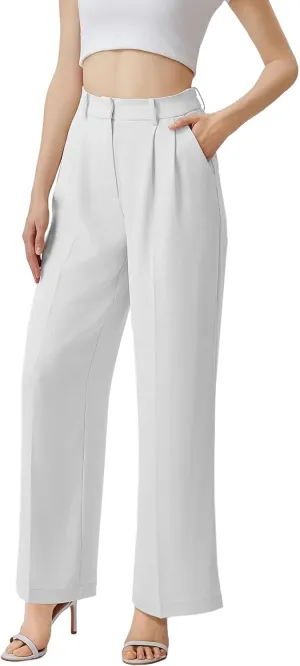 Wide Leg Pants | High Waisted Trousers with Pockets | Comfortable Work Pants | Business Casual Pants | Women's White Summer Pants