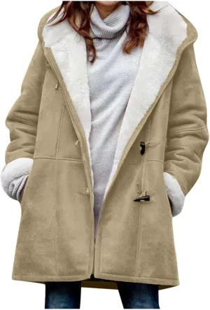 Winter Coats for Women 2024 Warm Sherpa Fleece Lined Jackets Hooded Plus Size Parka Faux Suede Pea Coat Outerwear