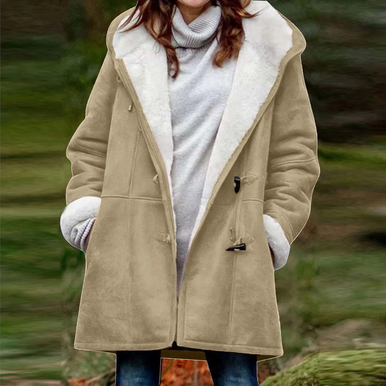 Winter Coats for Women 2024 Warm Sherpa Fleece Lined Jackets Hooded Plus Size Parka Faux Suede Pea Coat Outerwear