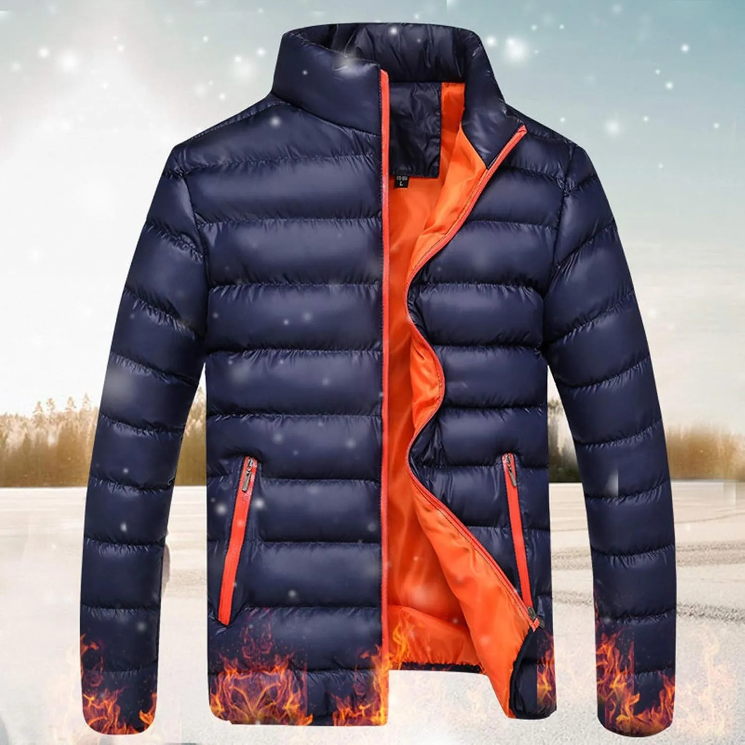 Winter Jackets for Men - Lightweight Puffer Coat, Full Zip, Warm Quilted, Packable Down Jacket with Stand Collar