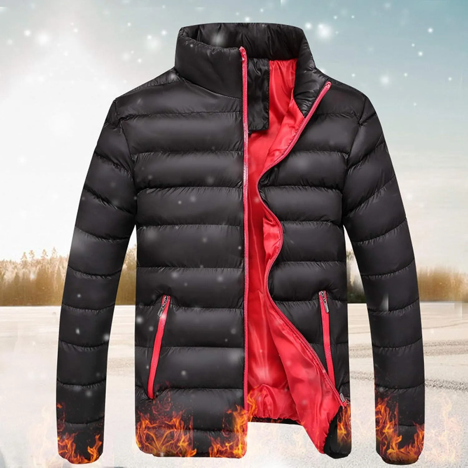 Winter Jackets for Men - Lightweight Puffer Coat, Full Zip, Warm Quilted, Packable Down Jacket with Stand Collar