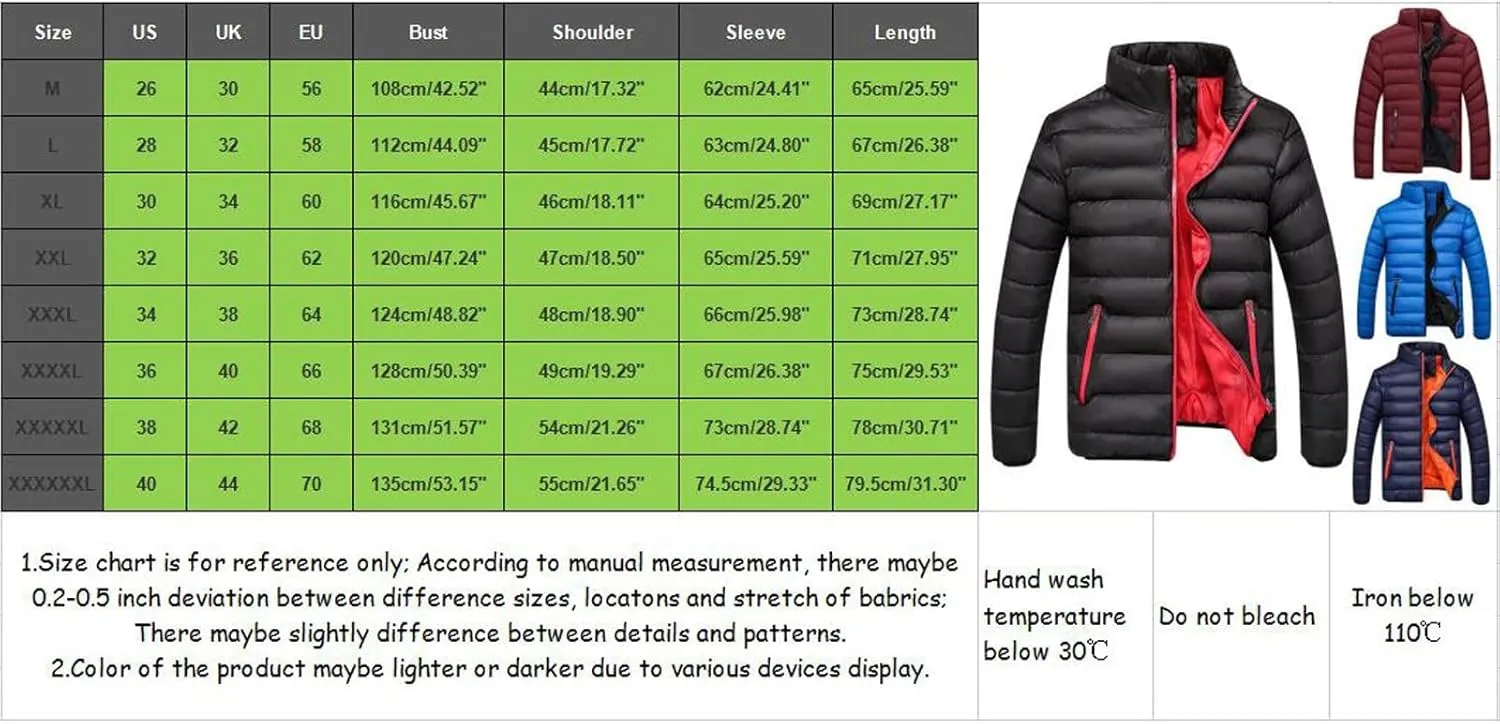 Winter Jackets for Men - Lightweight Puffer Coat, Full Zip, Warm Quilted, Packable Down Jacket with Stand Collar