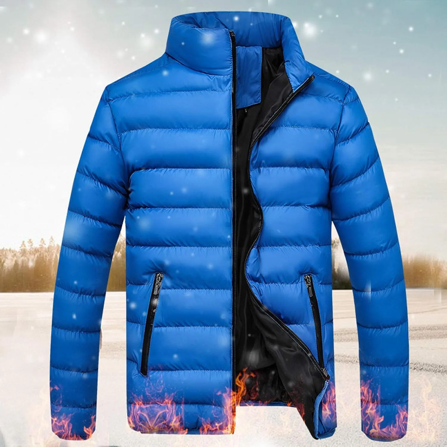 Winter Jackets for Men - Lightweight Puffer Coat, Full Zip, Warm Quilted, Packable Down Jacket with Stand Collar