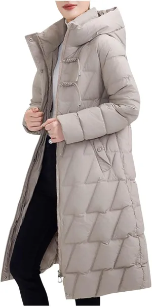 Winter Long Puffer Jacket For Women Long Sleeve Thickened Warm Zip Up Quilted Jacket Casual Baggy Down Coat With Hood
