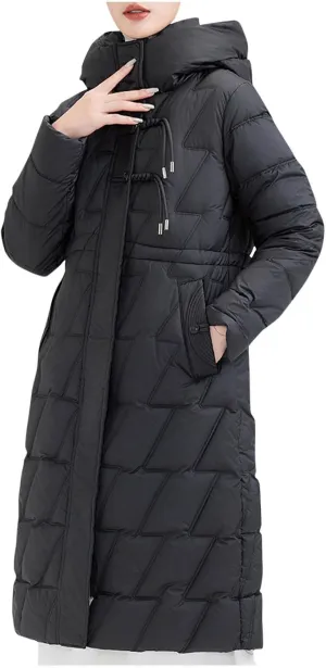 Winter Long Puffer Jacket For Women Long Sleeve Thickened Warm Zip Up Quilted Jacket Casual Baggy Down Coat With Hood