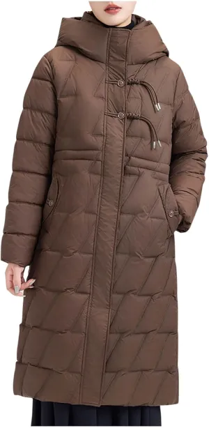 Winter Long Puffer Jacket For Women Long Sleeve Thickened Warm Zip Up Quilted Jacket Casual Baggy Down Coat With Hood