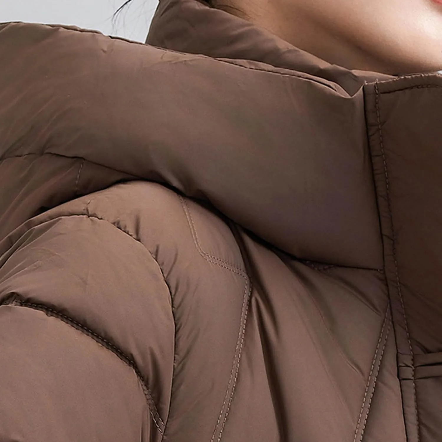 Winter Long Puffer Jacket For Women Long Sleeve Thickened Warm Zip Up Quilted Jacket Casual Baggy Down Coat With Hood
