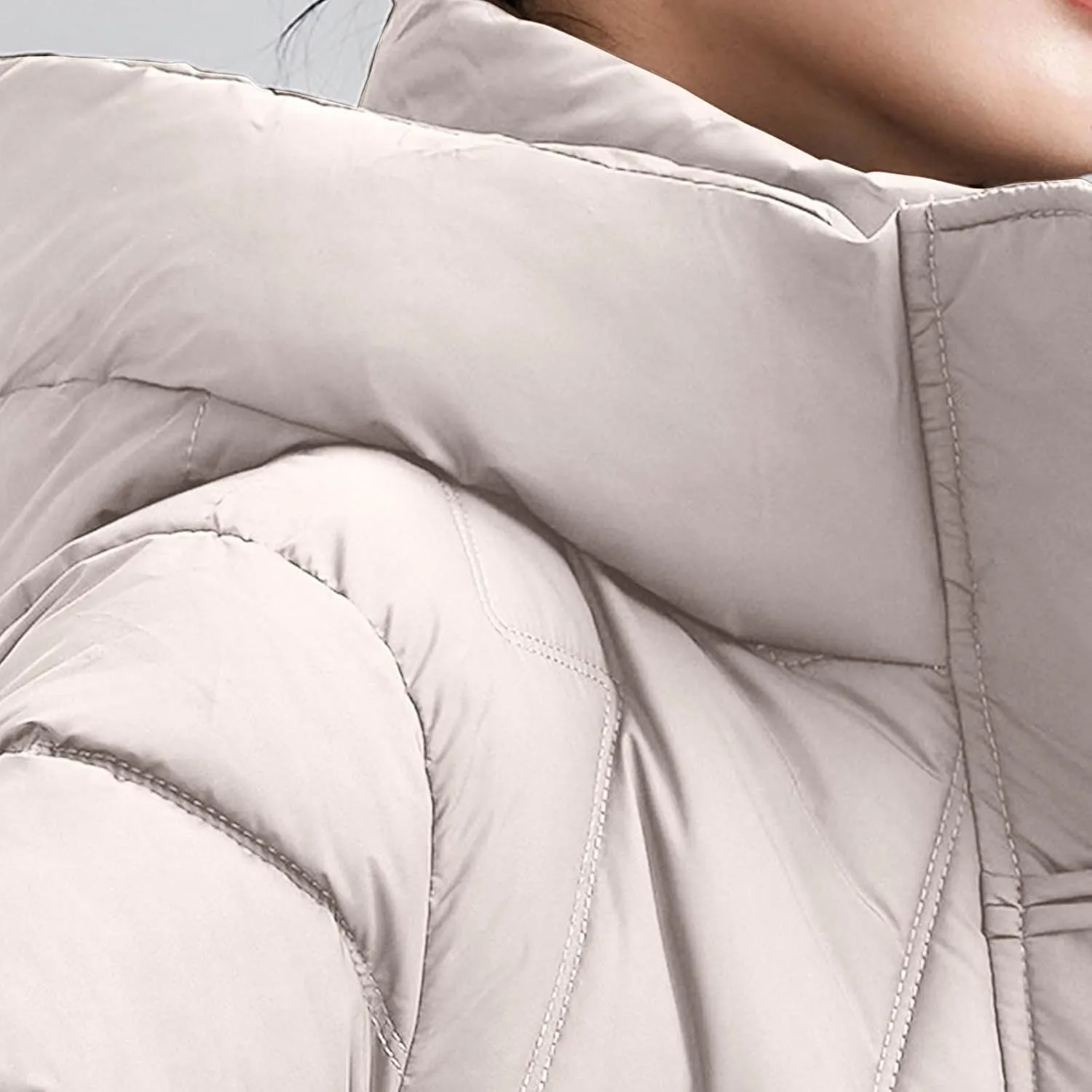 Winter Long Puffer Jacket For Women Long Sleeve Thickened Warm Zip Up Quilted Jacket Casual Baggy Down Coat With Hood