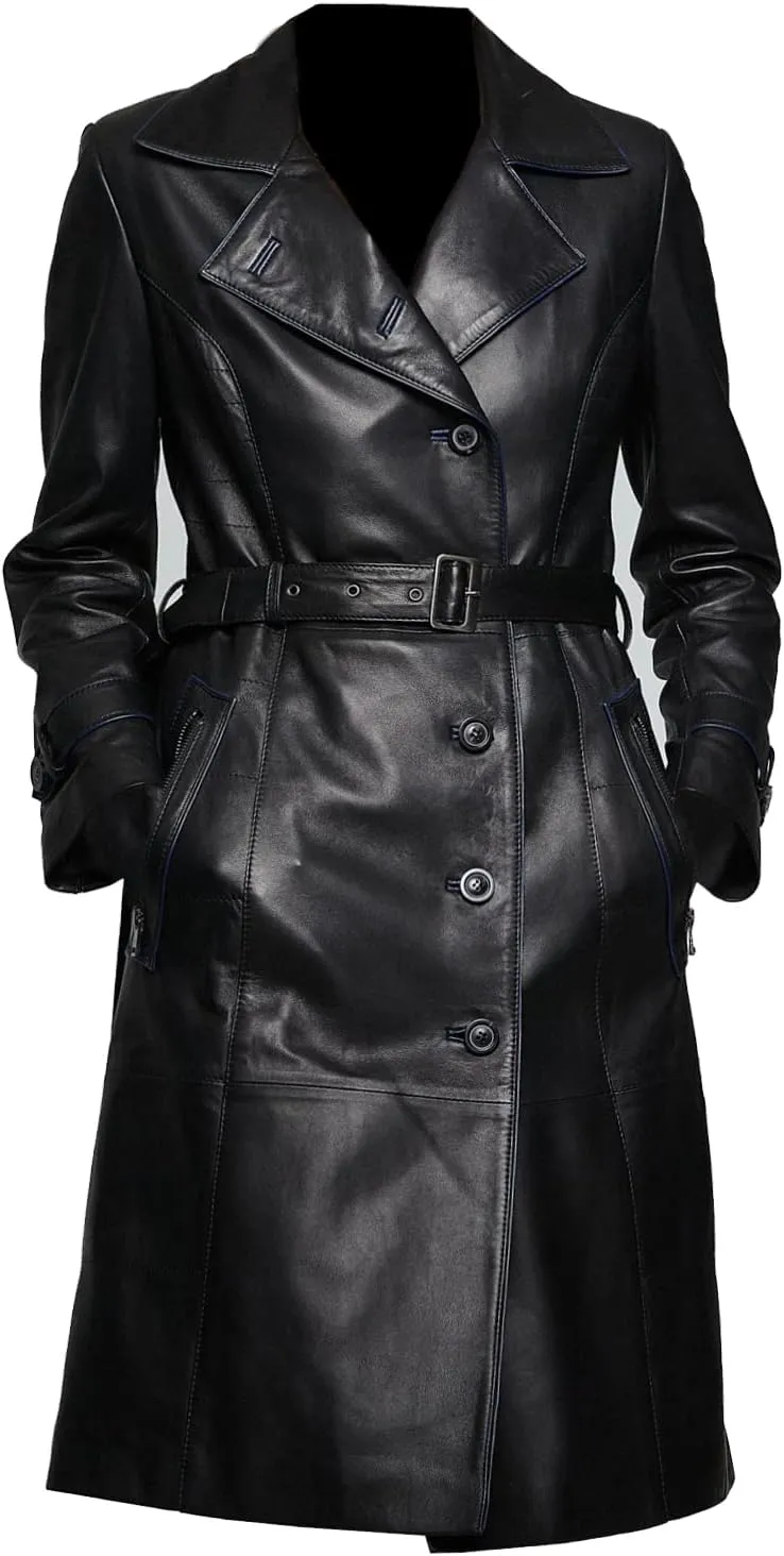 Winty Long Coat Winter Wear Black Lambskin Leather Jacket for Women