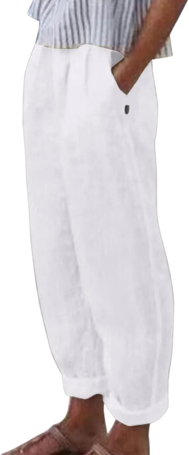 Women Casual Pants Fashion High Elastic Waisted Long Trousers Plus Size Comfortable Ankle Length Pants with Pockets