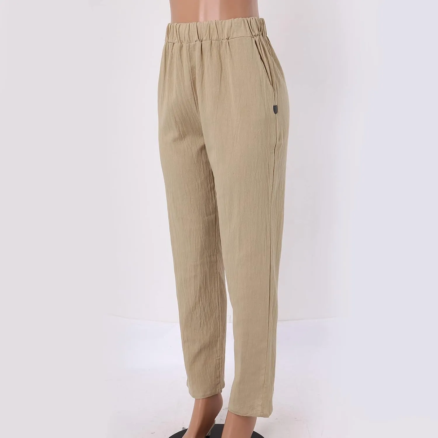 Women Casual Pants Fashion High Elastic Waisted Long Trousers Plus Size Comfortable Ankle Length Pants with Pockets