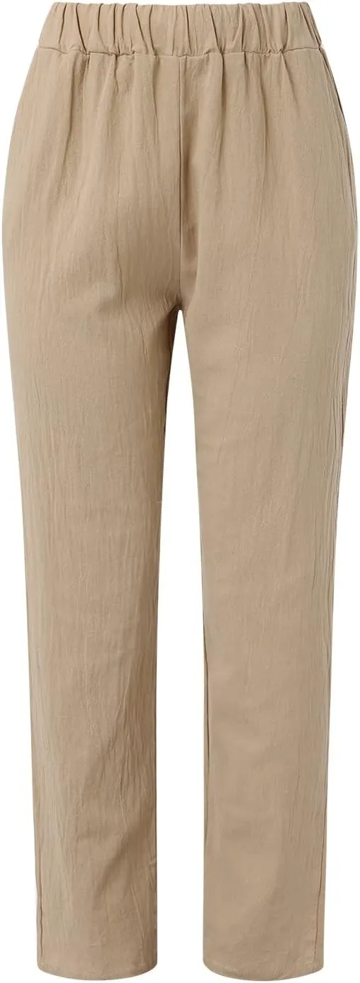 Women Casual Pants Fashion High Elastic Waisted Long Trousers Plus Size Comfortable Ankle Length Pants with Pockets