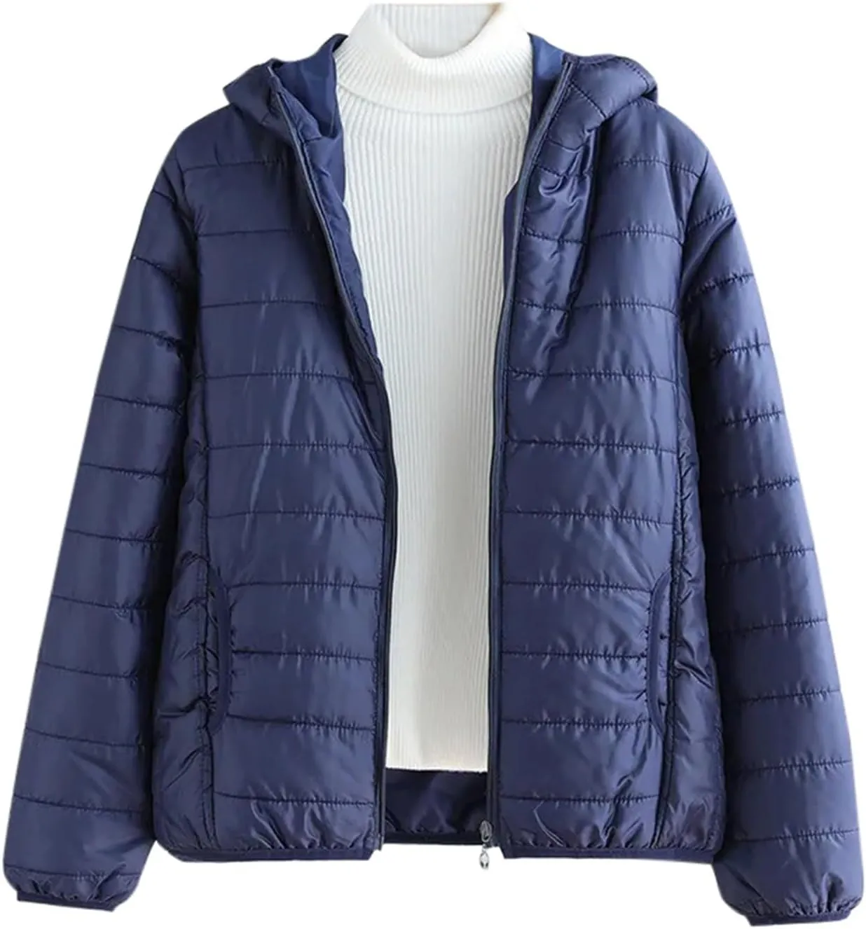 Women Down Jacket Lightweight Padded Quilted Jackets Fall Full Zip Cotton Coats Casual Warm Insulated Hooded Outwear