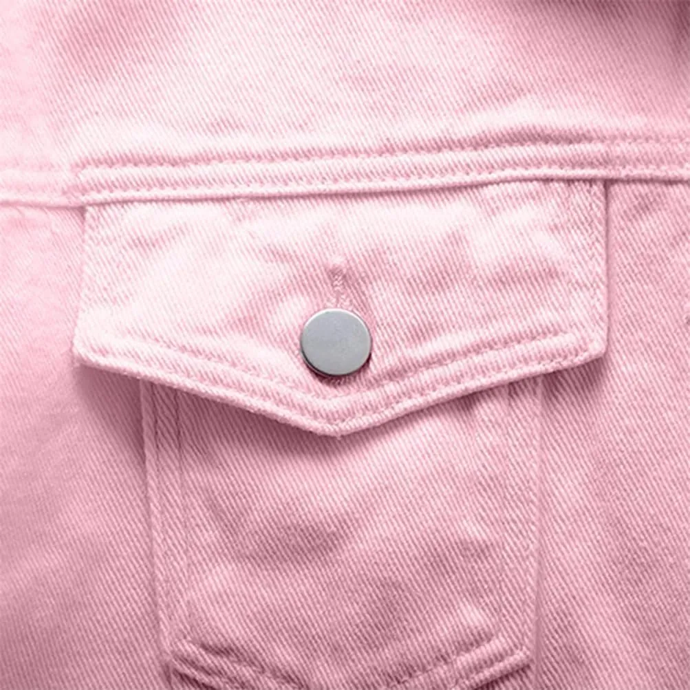 Women Loose Fit Denim Jacket Short Coat Casual Tops Loose Button Up Jackets