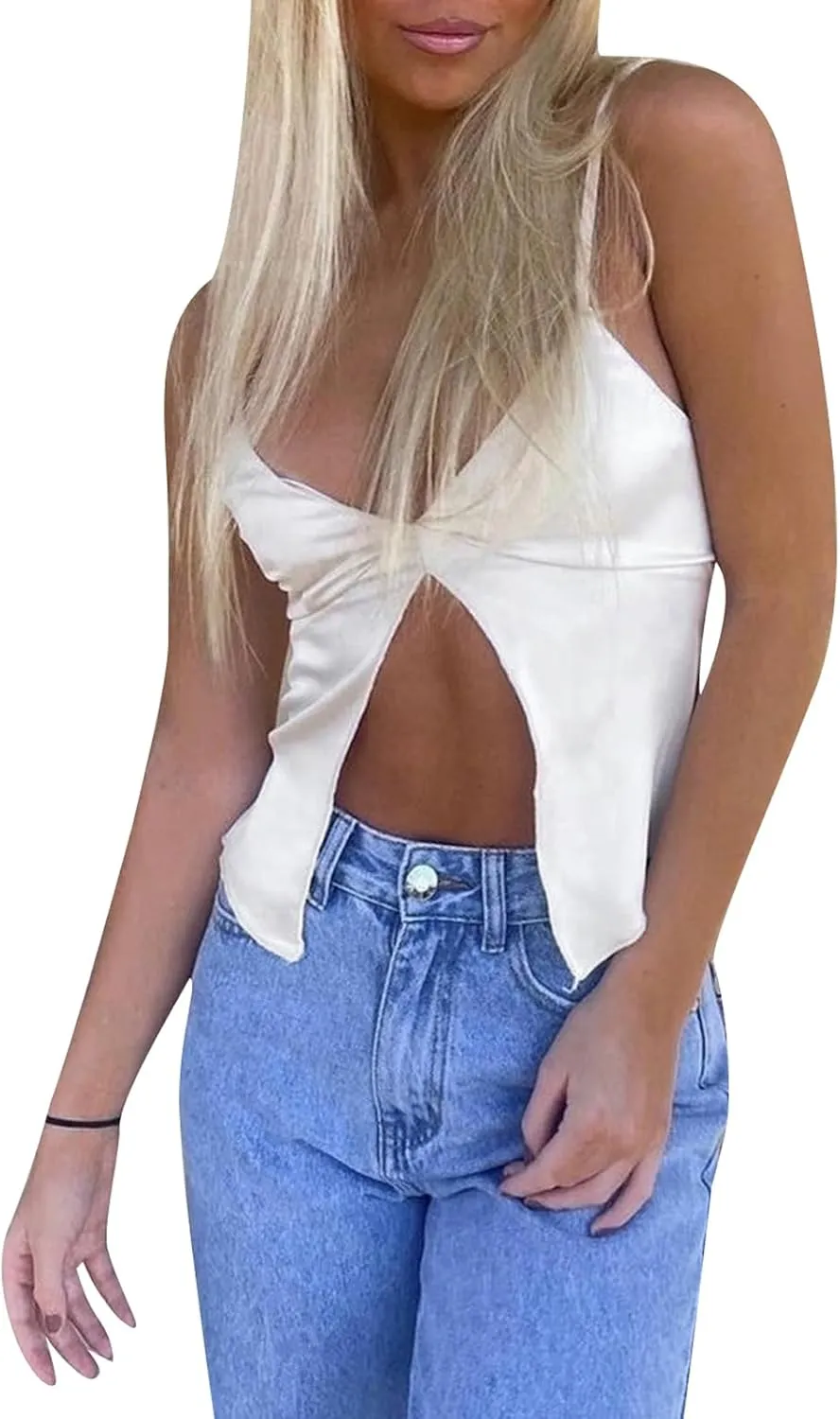 Women Sleeveless Camisole Tank Top Ruched Solid Color Ruffle V Neck Sleeveless Summer Crop Tops Streetwear Clubwear