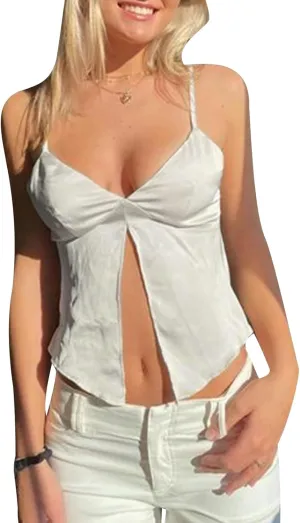 Women Sleeveless Camisole Tank Top Ruched Solid Color Ruffle V Neck Sleeveless Summer Crop Tops Streetwear Clubwear