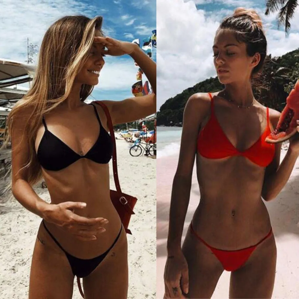 Women Swimwear Padded Bra G-string Thong Bikini Swimwear Two Pieces Zwempak