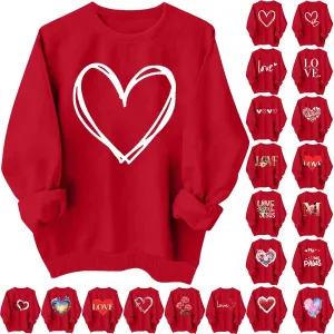 Women Valentine's Day Sweatshirt 2025 Oversized Long Sleeve Red Pullovers Love Heart Graphic Valentines Sweaters