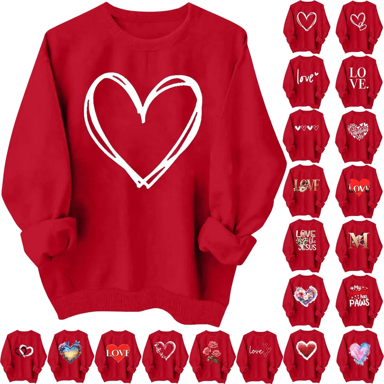 Women Valentine's Day Sweatshirt 2025 Oversized Long Sleeve Red Pullovers Love Heart Graphic Valentines Sweaters