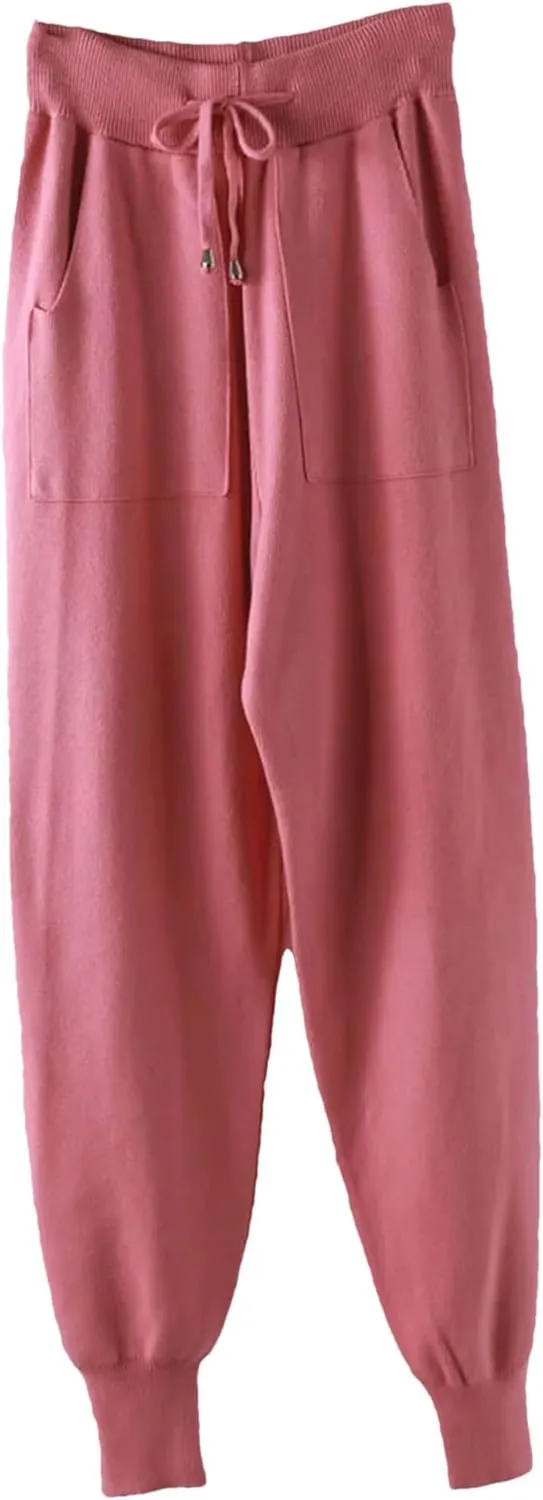 Women Waist Drawstring Thick Knitted Harem Pants Autumn Winter Sport Sweater Loose Trousers