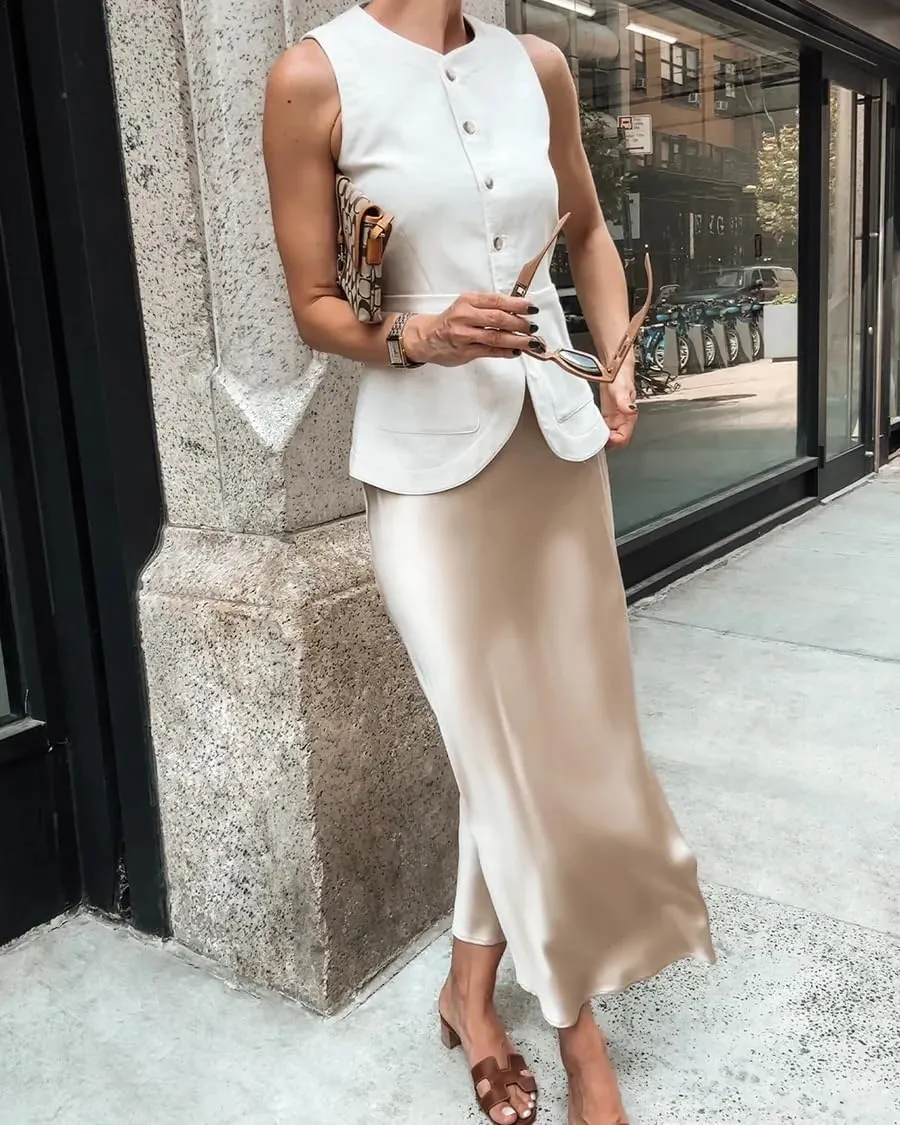 Women's 100% 22 Momme Silk Maxi Skirt-Fashionable, Comfortable, and Versatile
