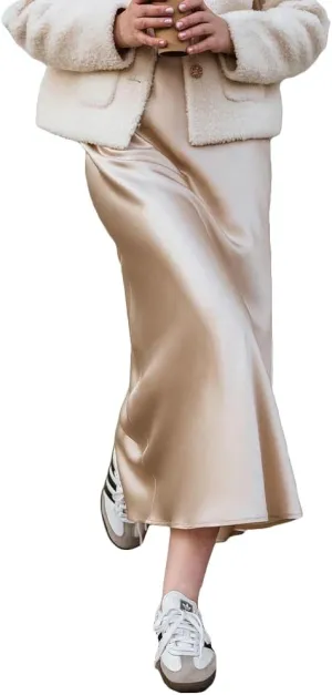 Women's 100% 22 Momme Silk Maxi Skirt-Fashionable, Comfortable, and Versatile