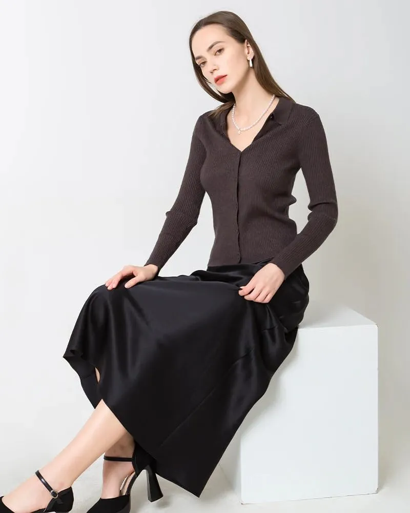 Women's 100% 22 Momme Silk Maxi Skirt-Fashionable, Comfortable, and Versatile