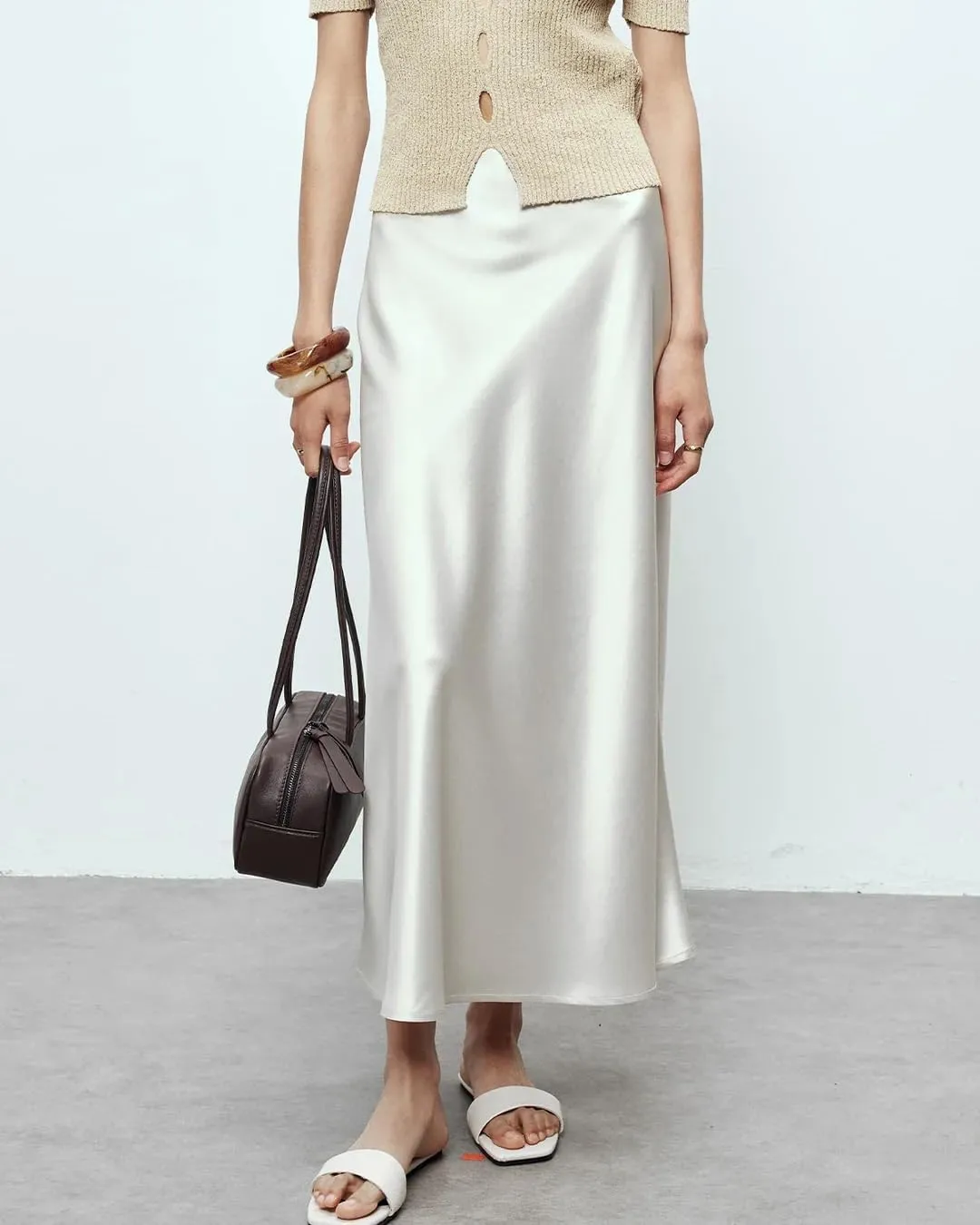 Women's 100% 22 Momme Silk Maxi Skirt-Fashionable, Comfortable, and Versatile