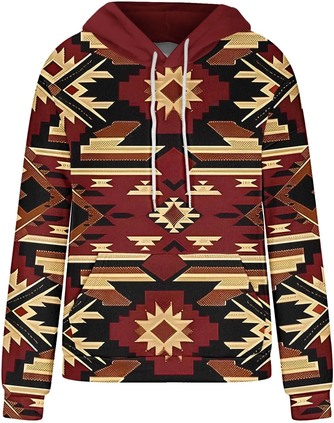 Women's Aztec Ethnic Style Hoodies Sweatshirts Casual Western Print Tops Long Sleeve Pocket Hooded Sweatshirt