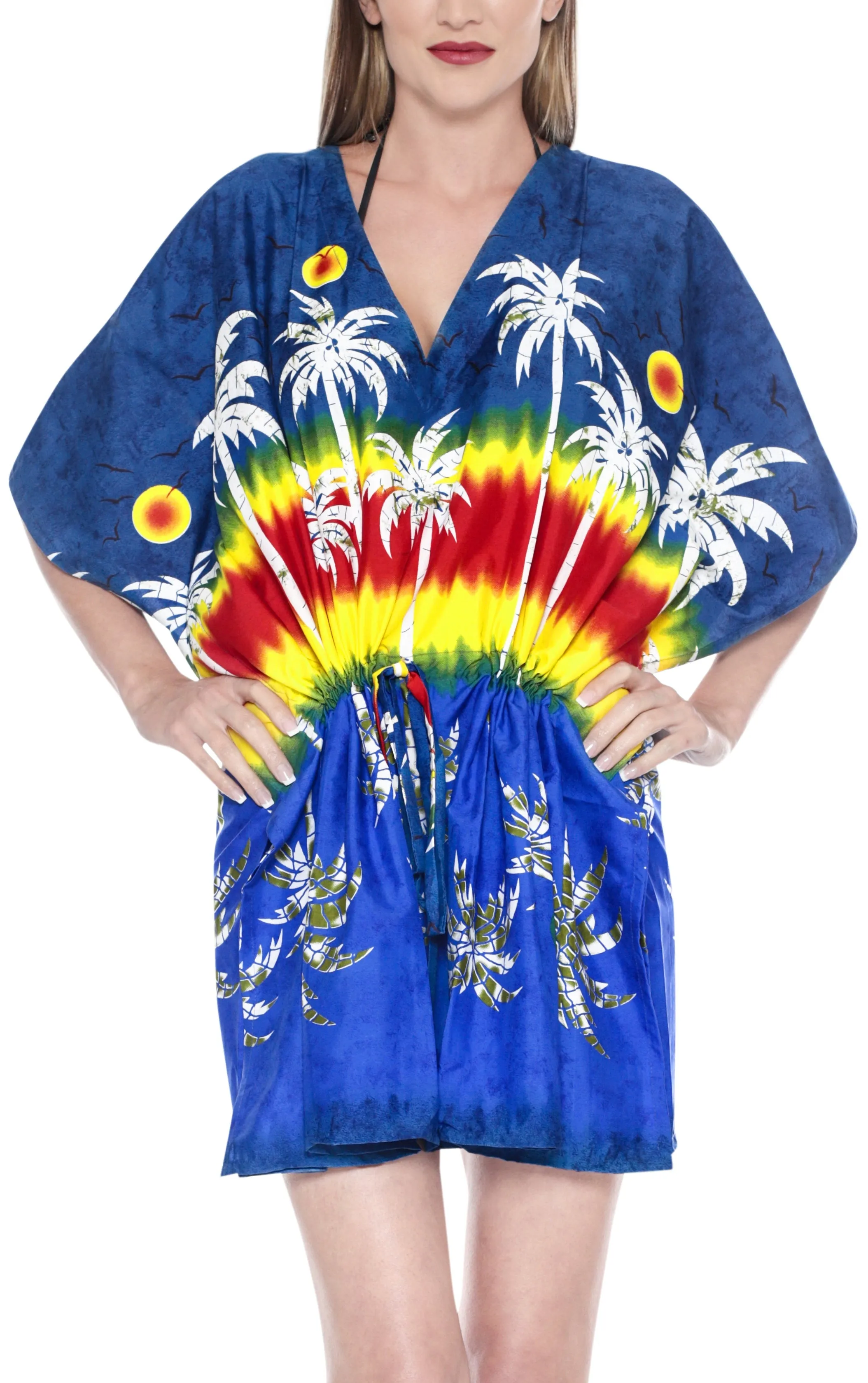 Women's Beachwear Swimwear Swimsuit Bikini Palm Tree Cover up Autumn Winter Blouse TOP Navy Blue