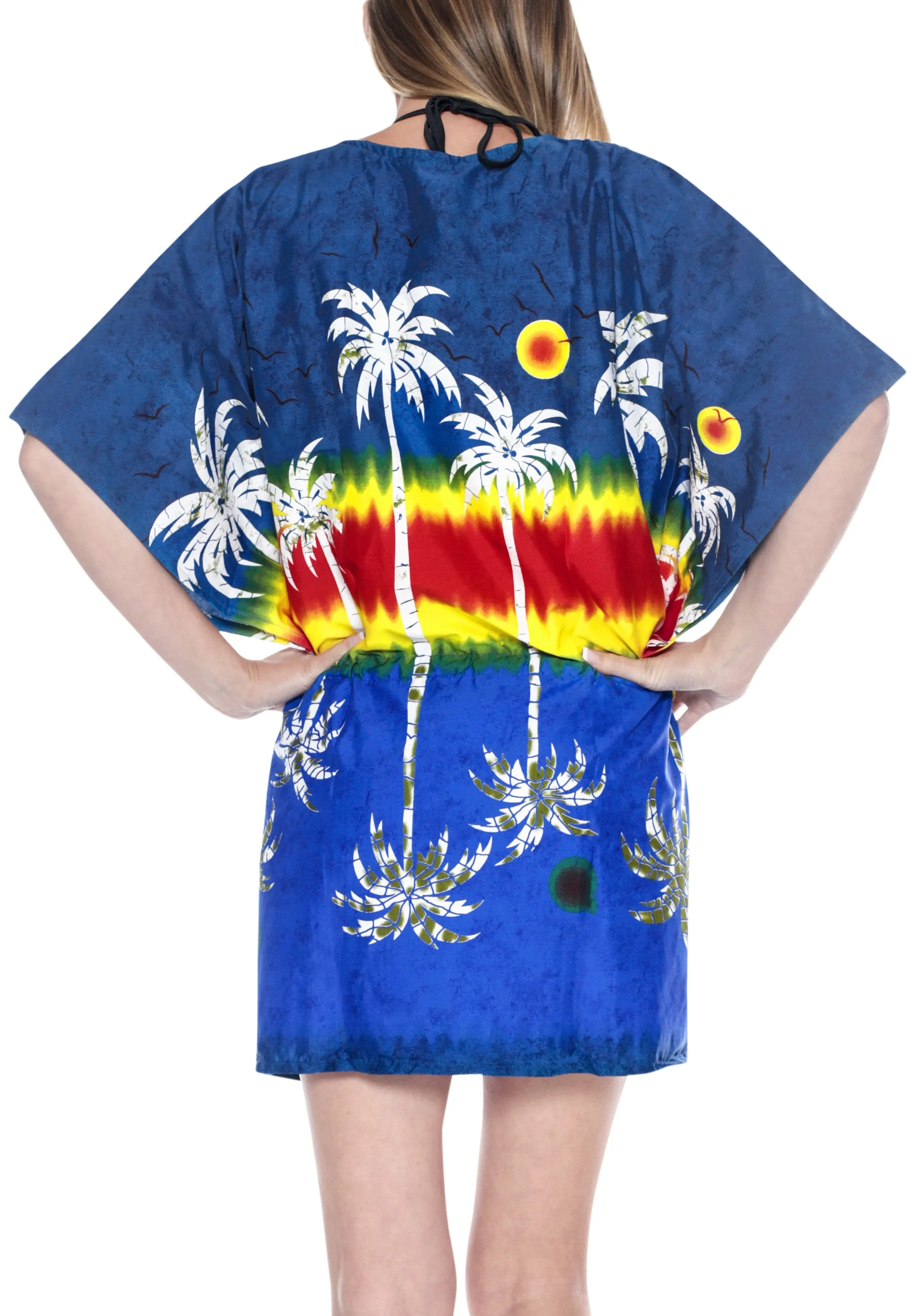 Women's Beachwear Swimwear Swimsuit Bikini Palm Tree Cover up Autumn Winter Blouse TOP Navy Blue