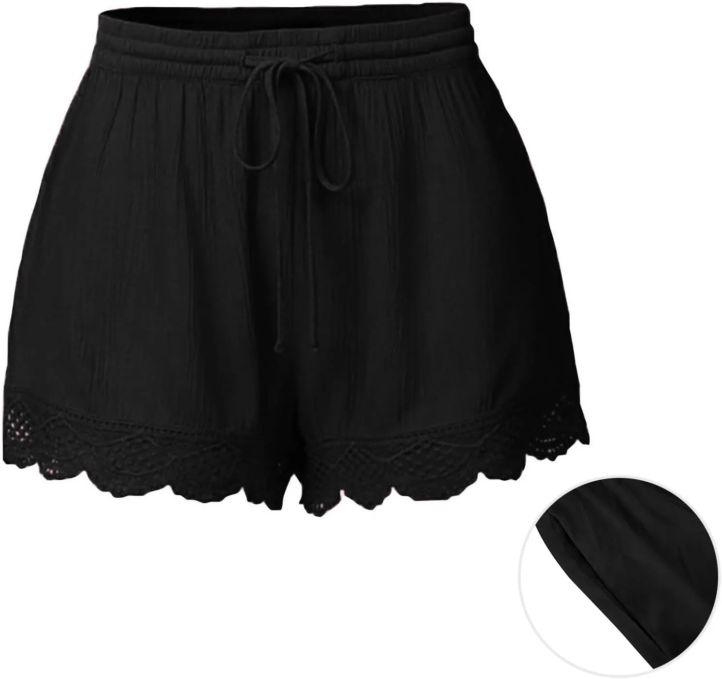 Women's Casual Shorts with Pockets Lace Trim Front Pleated Drawstring Stylish Comfortable Loose Fitting Summer Pants