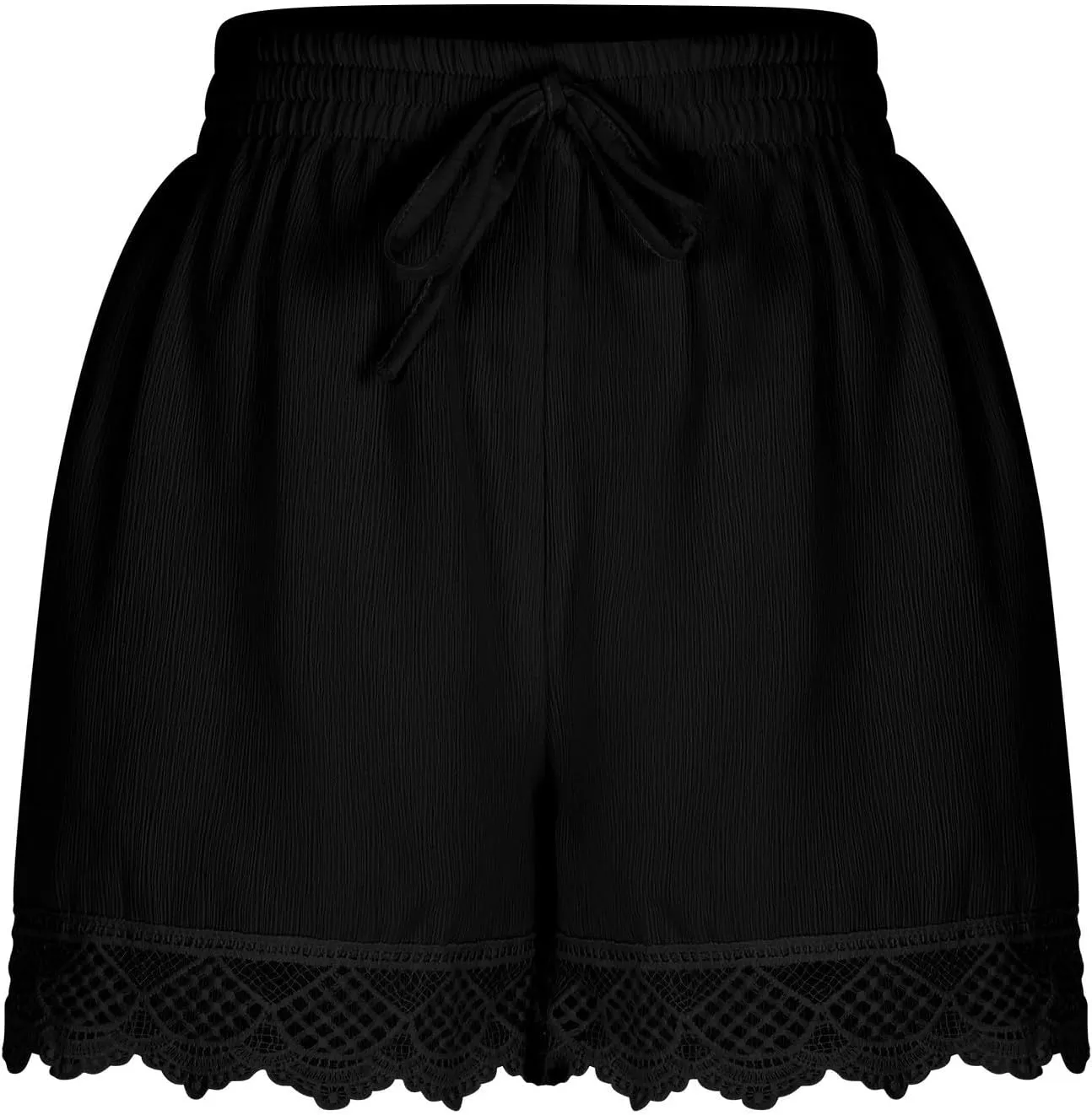 Women's Casual Shorts with Pockets Lace Trim Front Pleated Drawstring Stylish Comfortable Loose Fitting Summer Pants