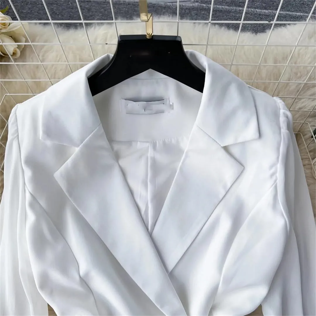 Women's Chiffon Blazer Dress Solid Color Notch Collar Long Sleeve Buttons Mini Dresses