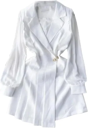 Women's Chiffon Blazer Dress Solid Color Notch Collar Long Sleeve Buttons Mini Dresses