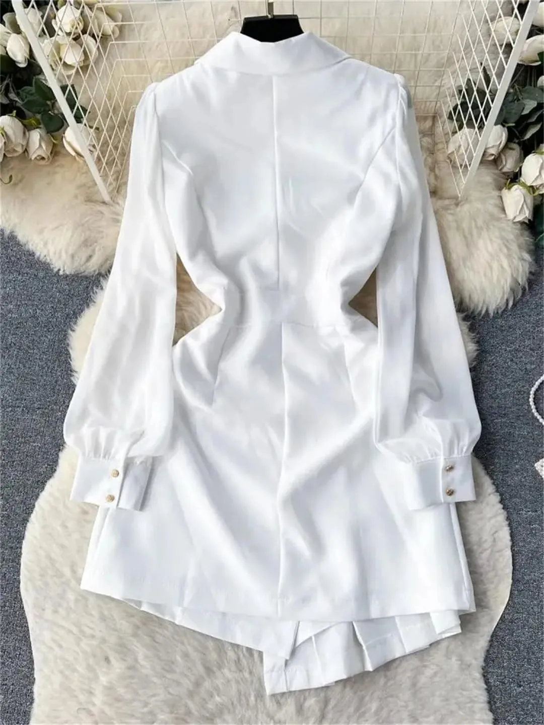 Women's Chiffon Blazer Dress Solid Color Notch Collar Long Sleeve Buttons Mini Dresses
