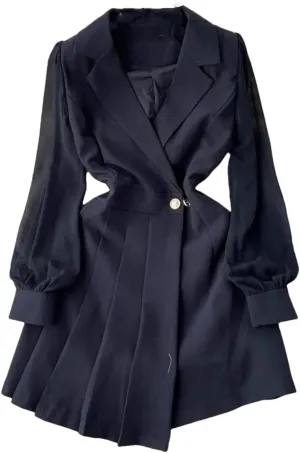Women's Chiffon Blazer Dress Solid Color Notch Collar Long Sleeve Buttons Mini Dresses
