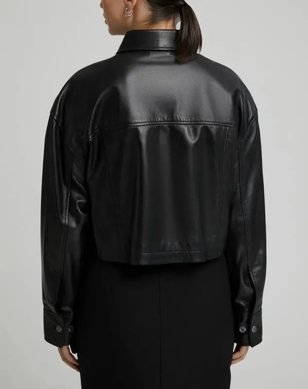 Womens Cropped Leather Jacket - Lightweight Casual Long Sleeve Crop Jackets Coat Tops for Women