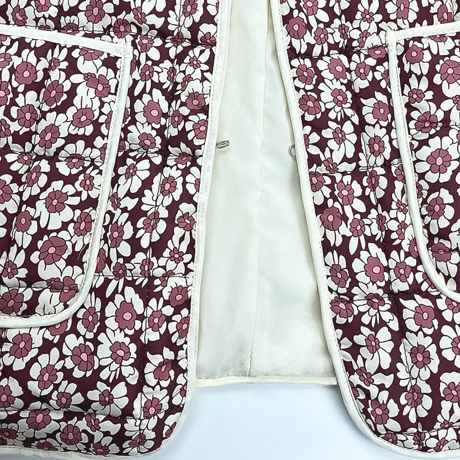 Women's Cropped Puffer Quilted Jacket, Vintage Floral Printed, Lightweight Open Front Short Jacket Coat Outwear