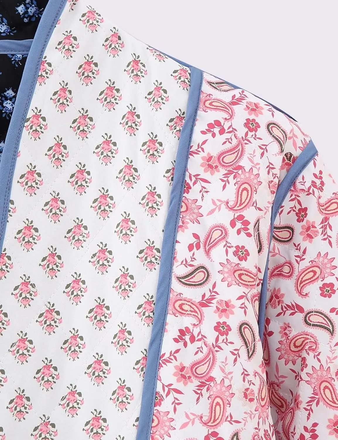 Womens Cropped Quilted Lightweight Jackets Floral Printed Open Front Puffer Coat Cardigan