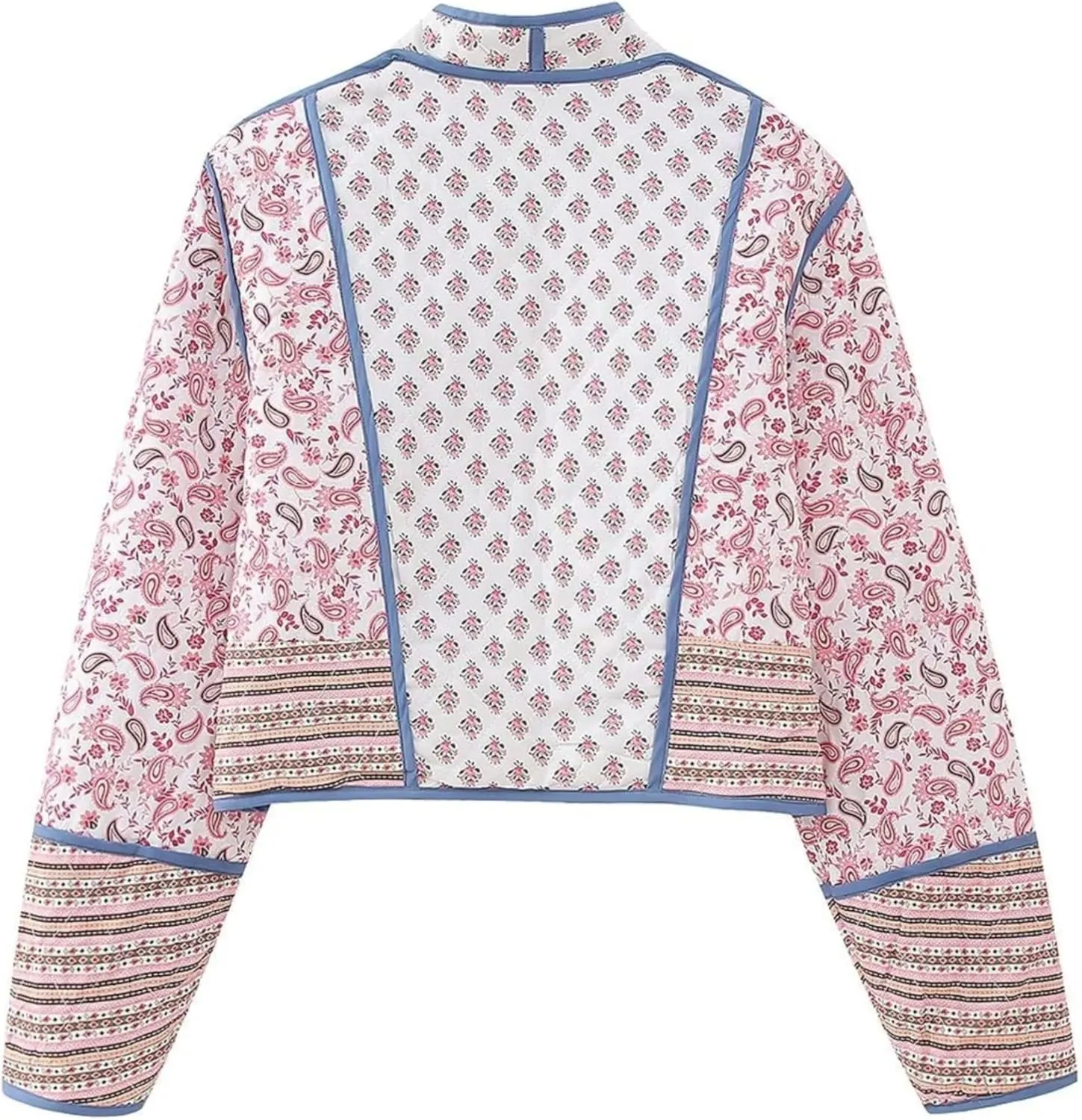 Womens Cropped Quilted Lightweight Jackets Floral Printed Open Front Puffer Coat Cardigan