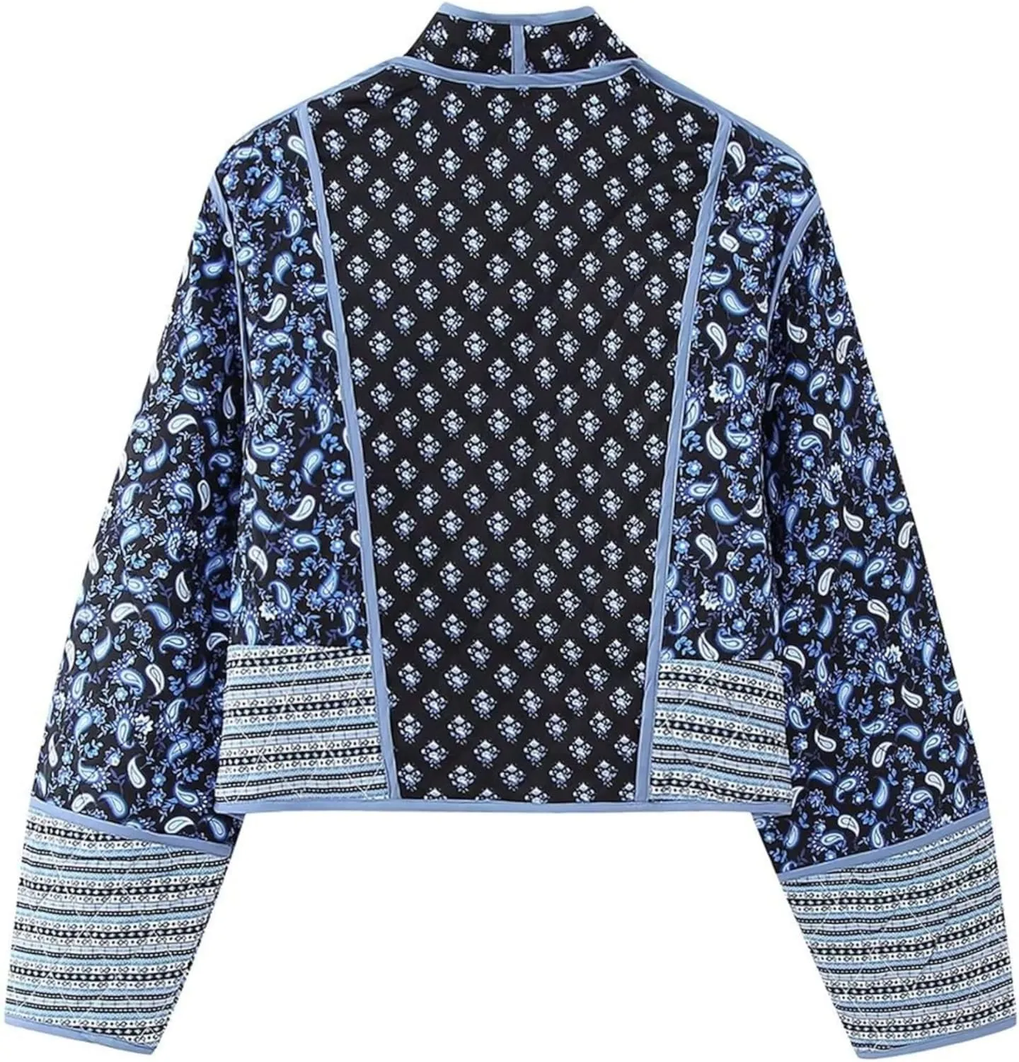 Womens Cropped Quilted Lightweight Jackets Floral Printed Open Front Puffer Coat Cardigan
